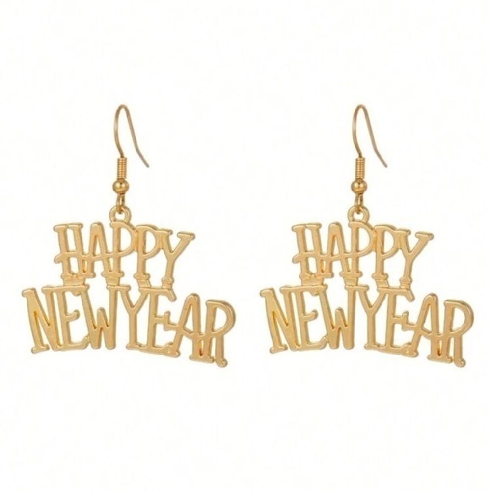 Happy New Year Gold-Tone Earrings BRAND NEW Minimalist Lightweight